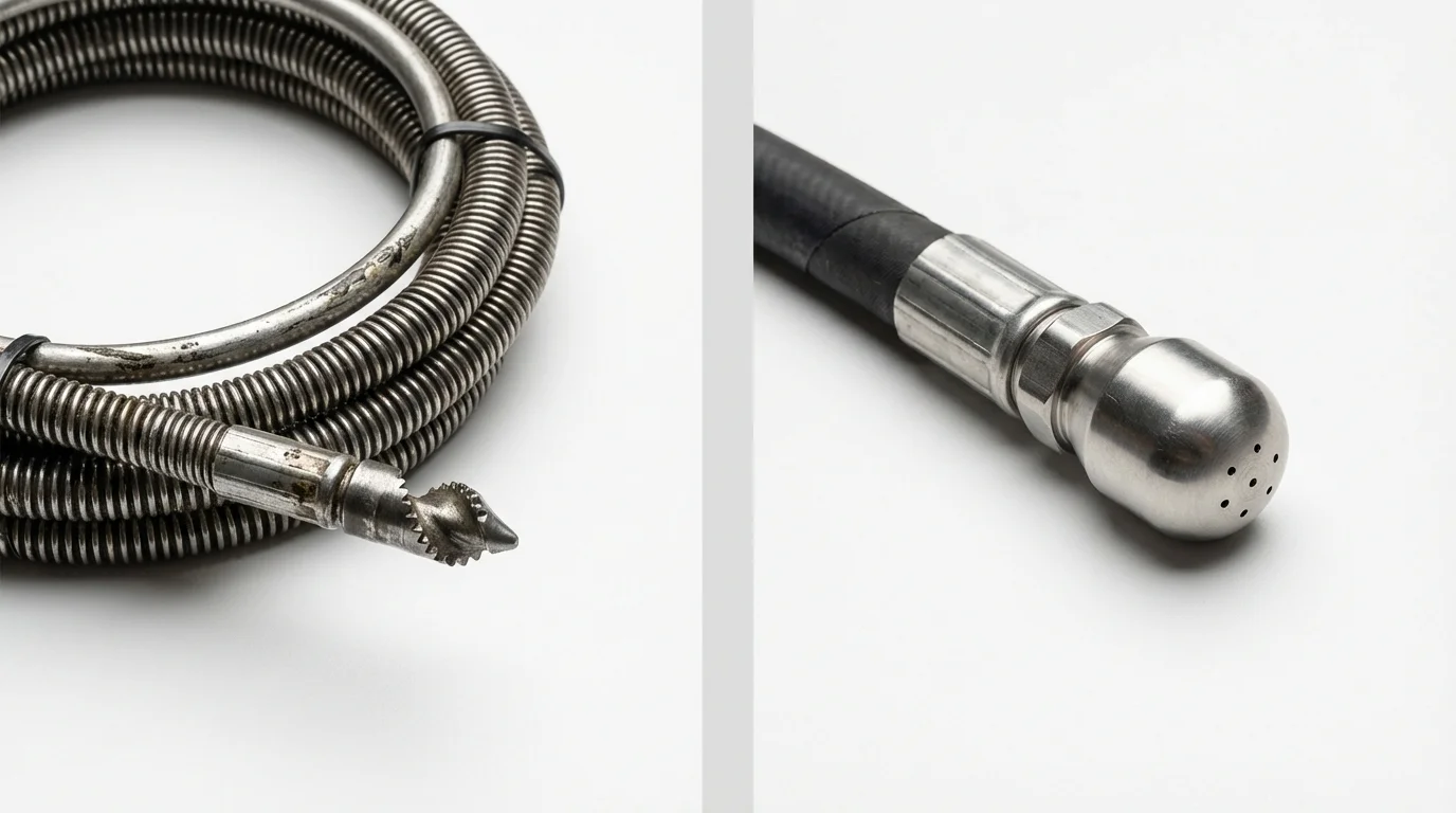 Drain snake cable and hydro jetting nozzle used for drain cleaning in Loma, CO