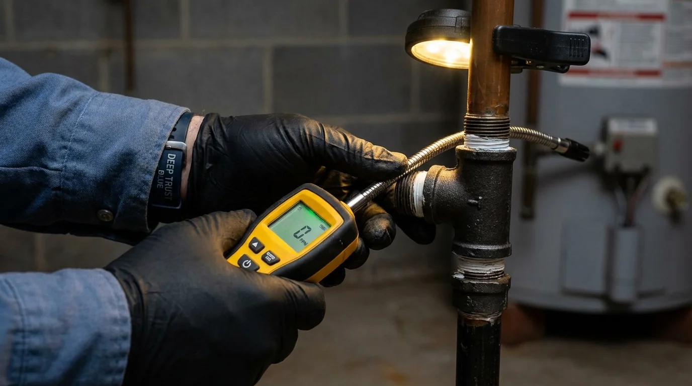Gas leak detection with electronic sniffer by Johns Plumbing LLC in Loma